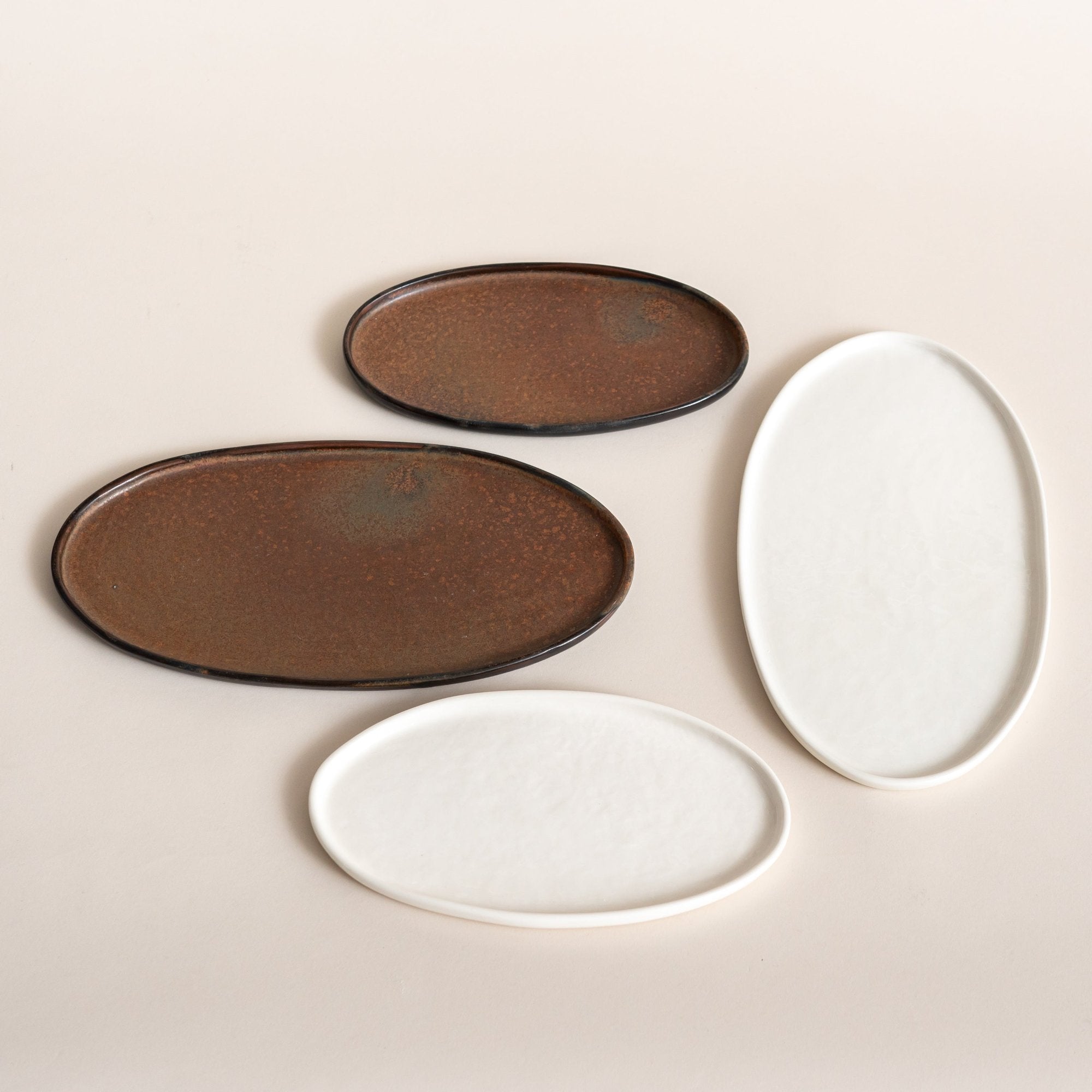 Creating Comfort Lab Stoneware Oval Serving Platters, Rust & Ivory