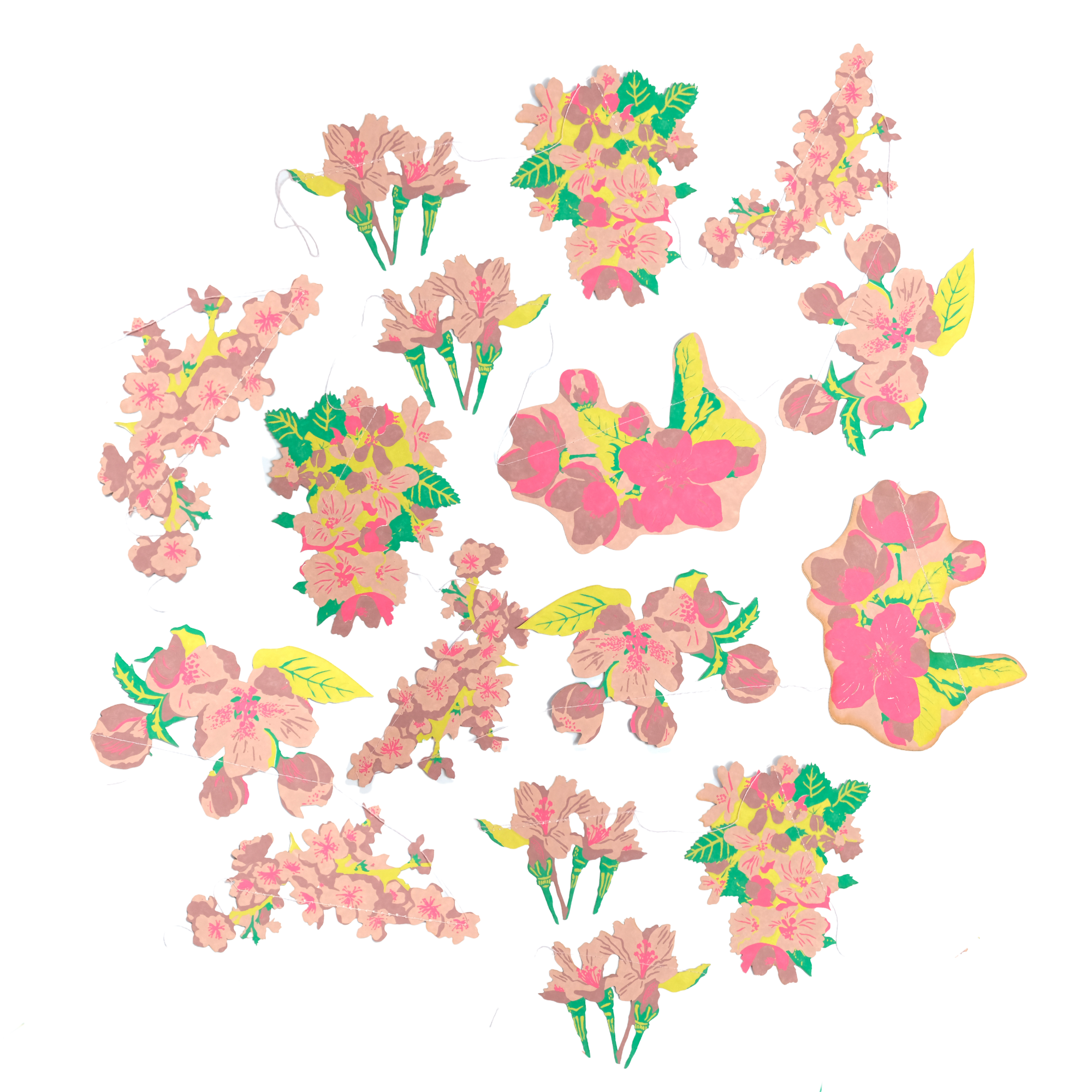 East End Press Blossoms Sewn Paper Garland – Hand-Screen Printed