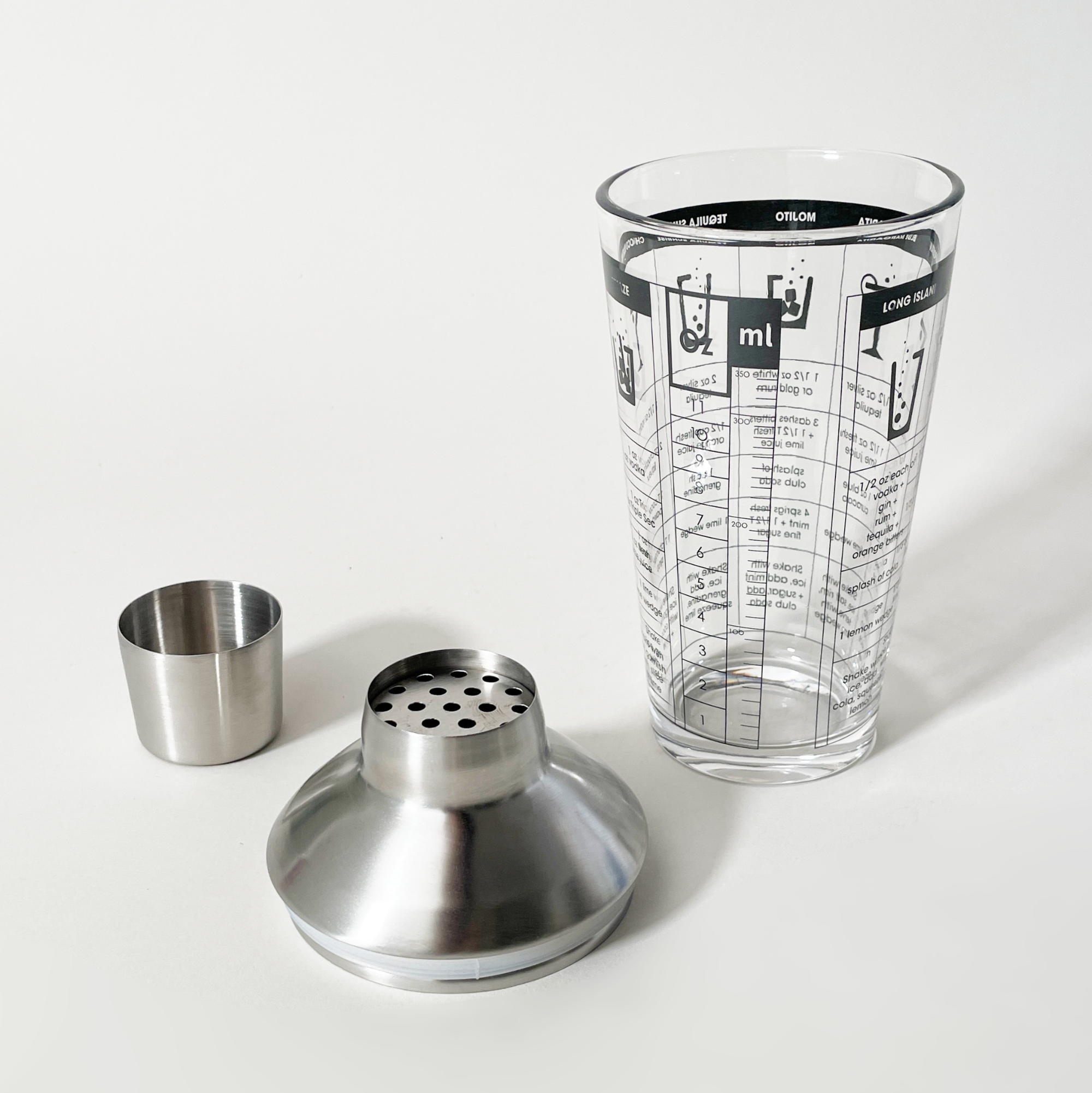 Fox Run Brands Graphic Glass Cocktail Shaker – 12oz, Stainless Steel Lid
