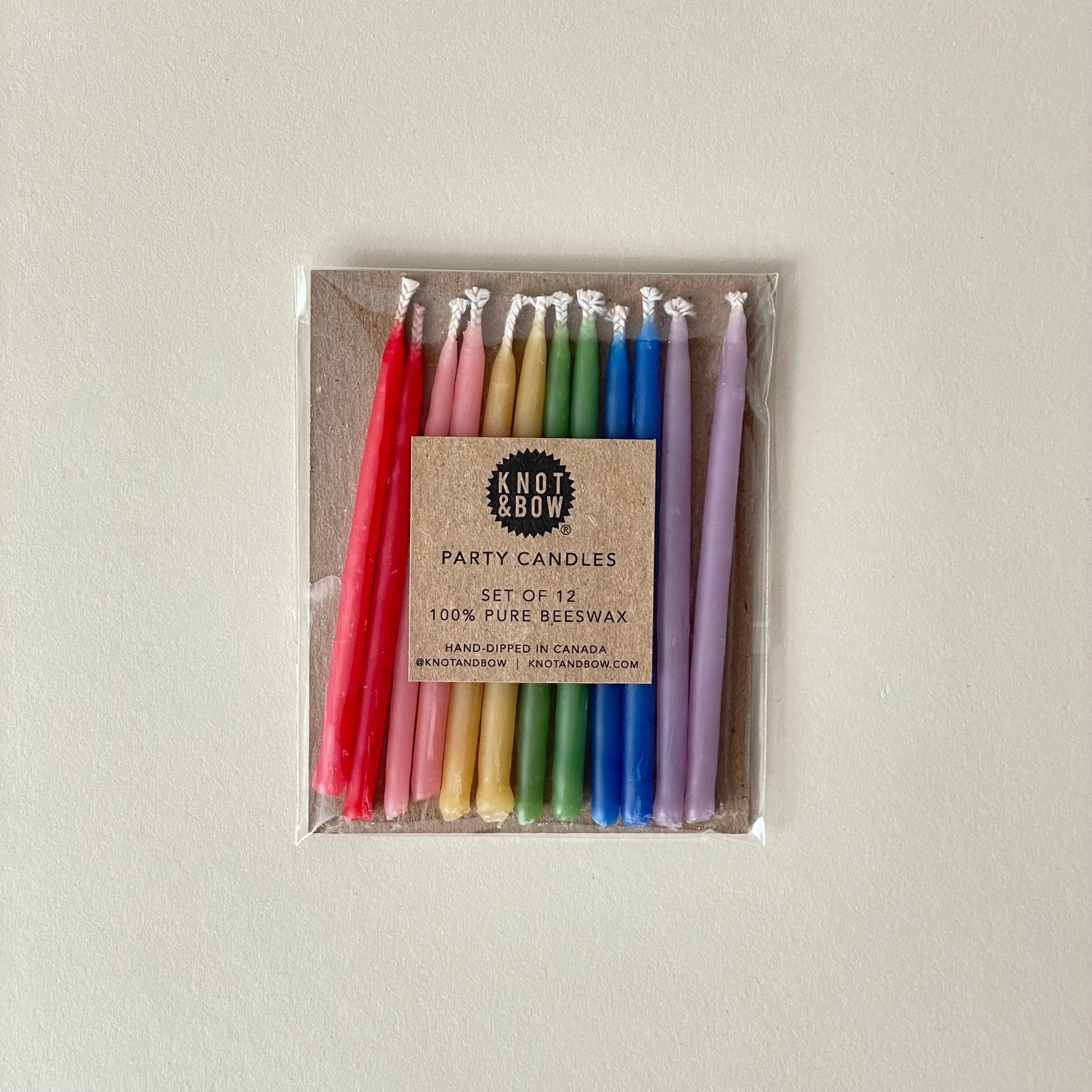 Knot & Bow Beeswax Party Candles, Assorted Colors