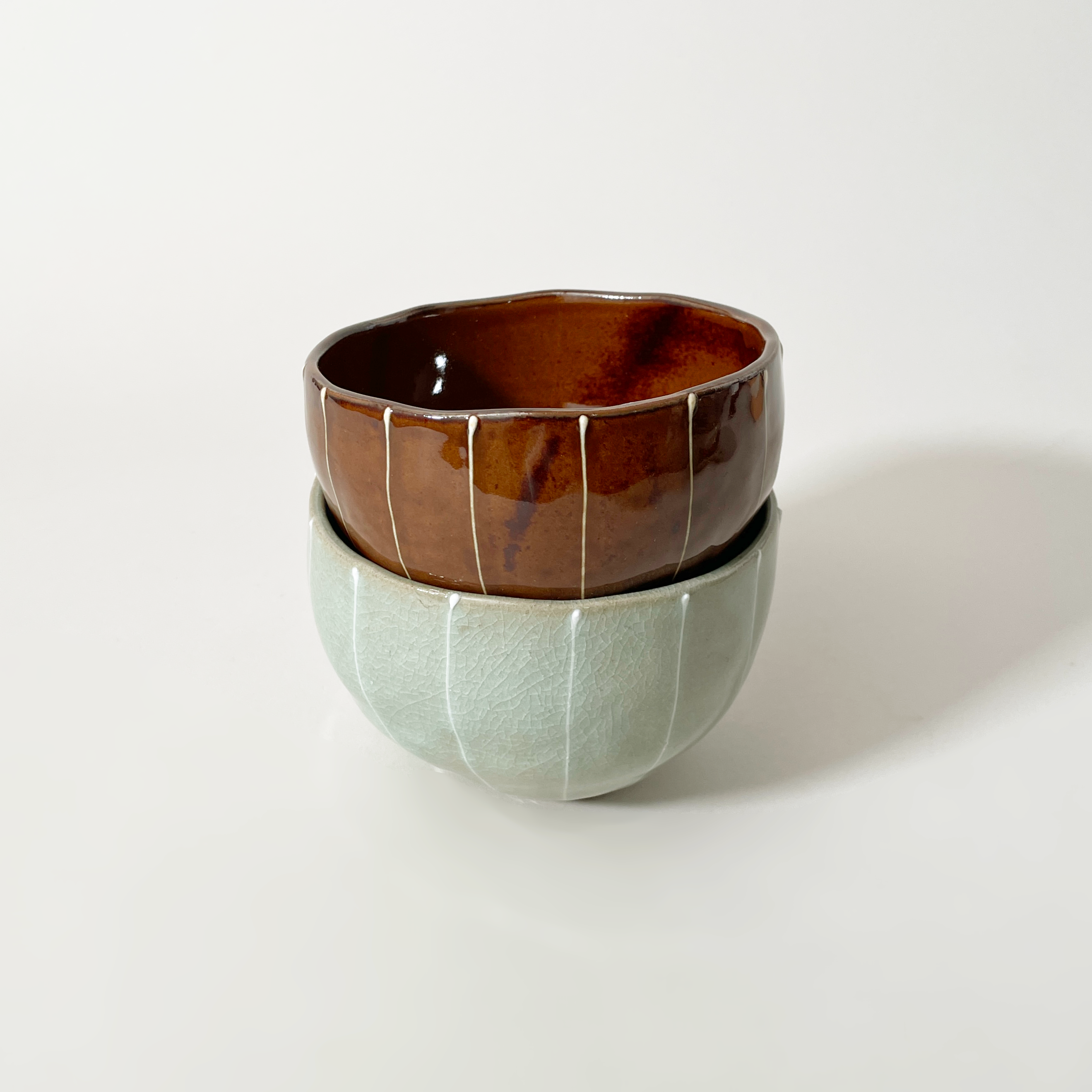 LAKOLE Japanese Ceramic Mino Ware Bowls, Brown & Gray