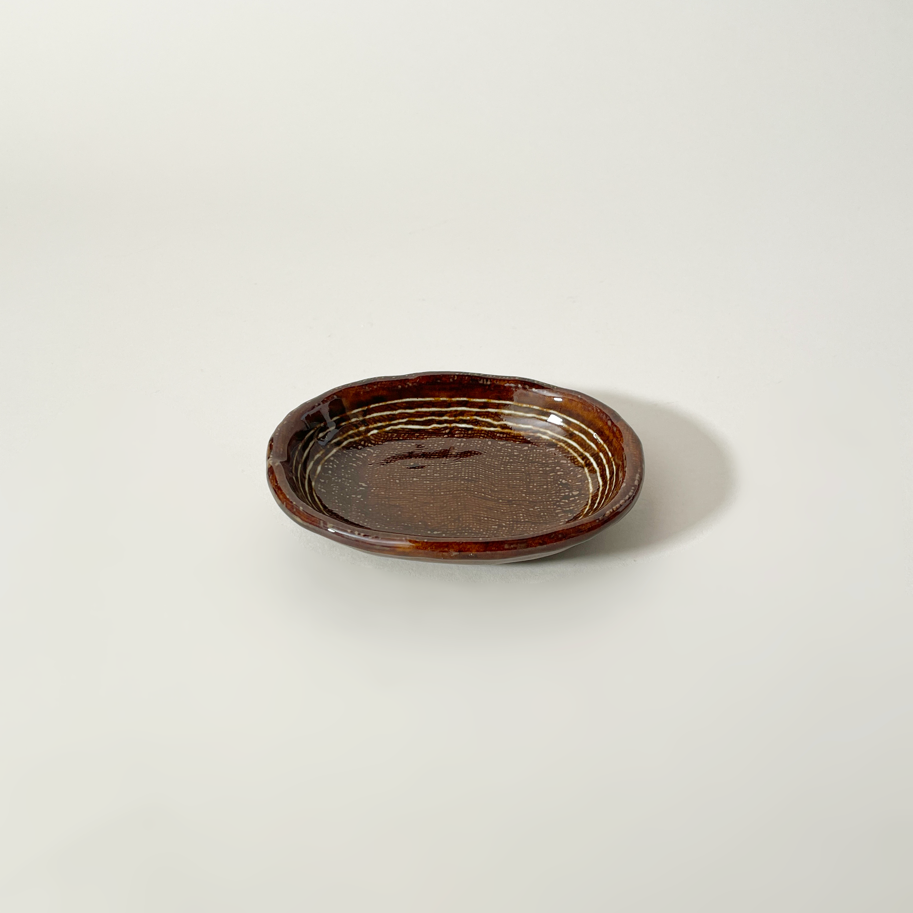 LAKOLE Japanese Ceramic Mino Ware Small Oval Plate, Brown