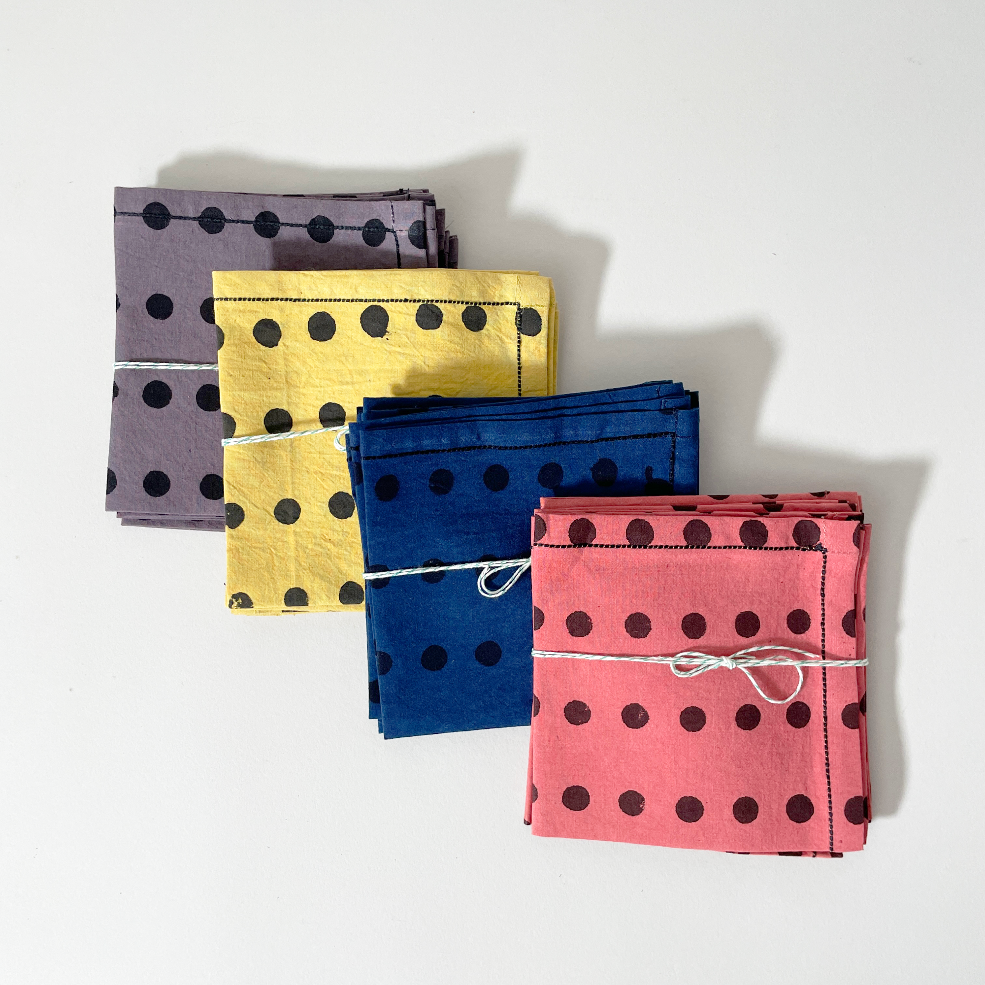 TerraKlay Dot Pattern Cotton Cocktail Napkins, Naturally Dyed, Set of 4 - Purple, Yellow, Indigo & Pink Available