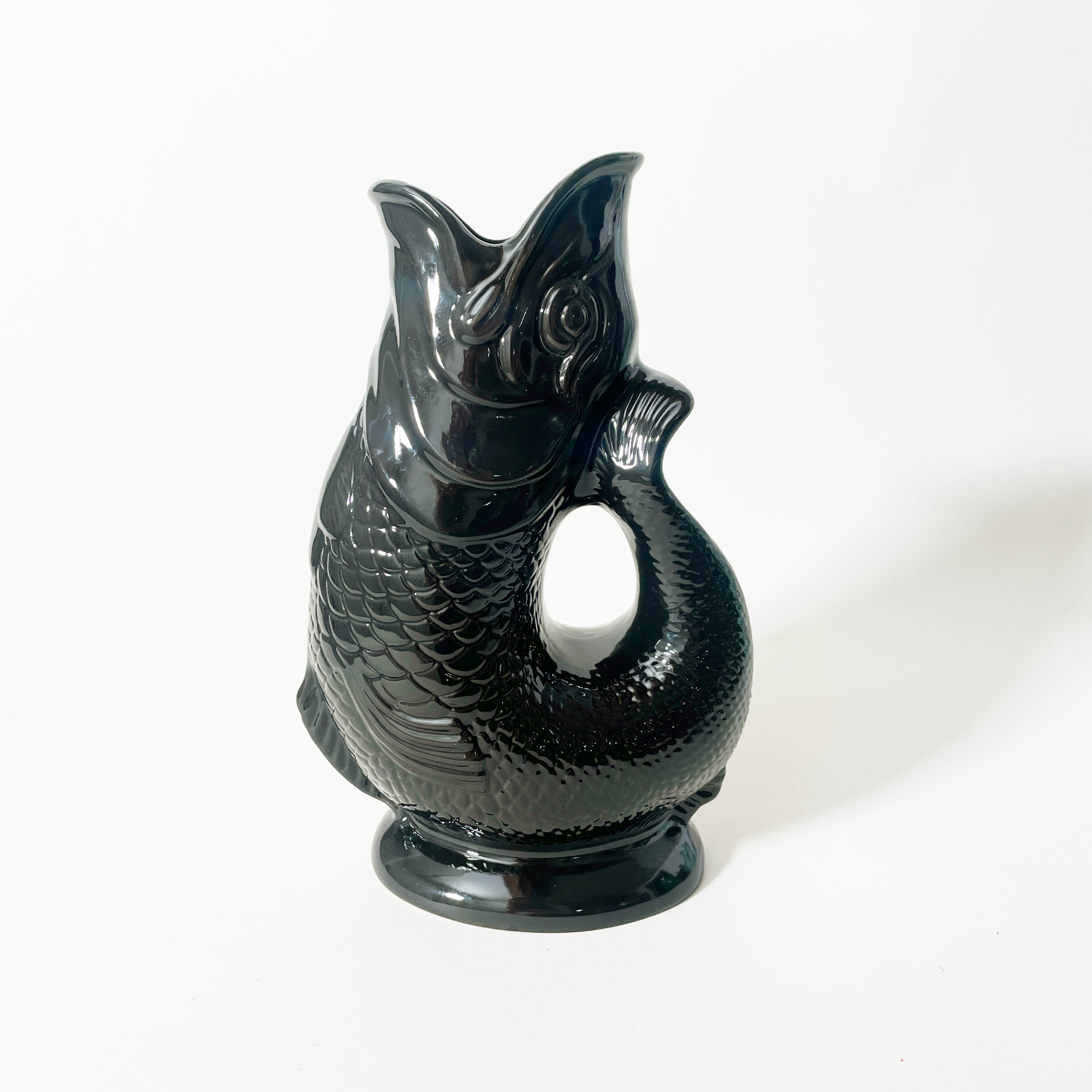 The Original Gluggle Jug Factory Ceramic Fish-Shaped Jug, Large Black