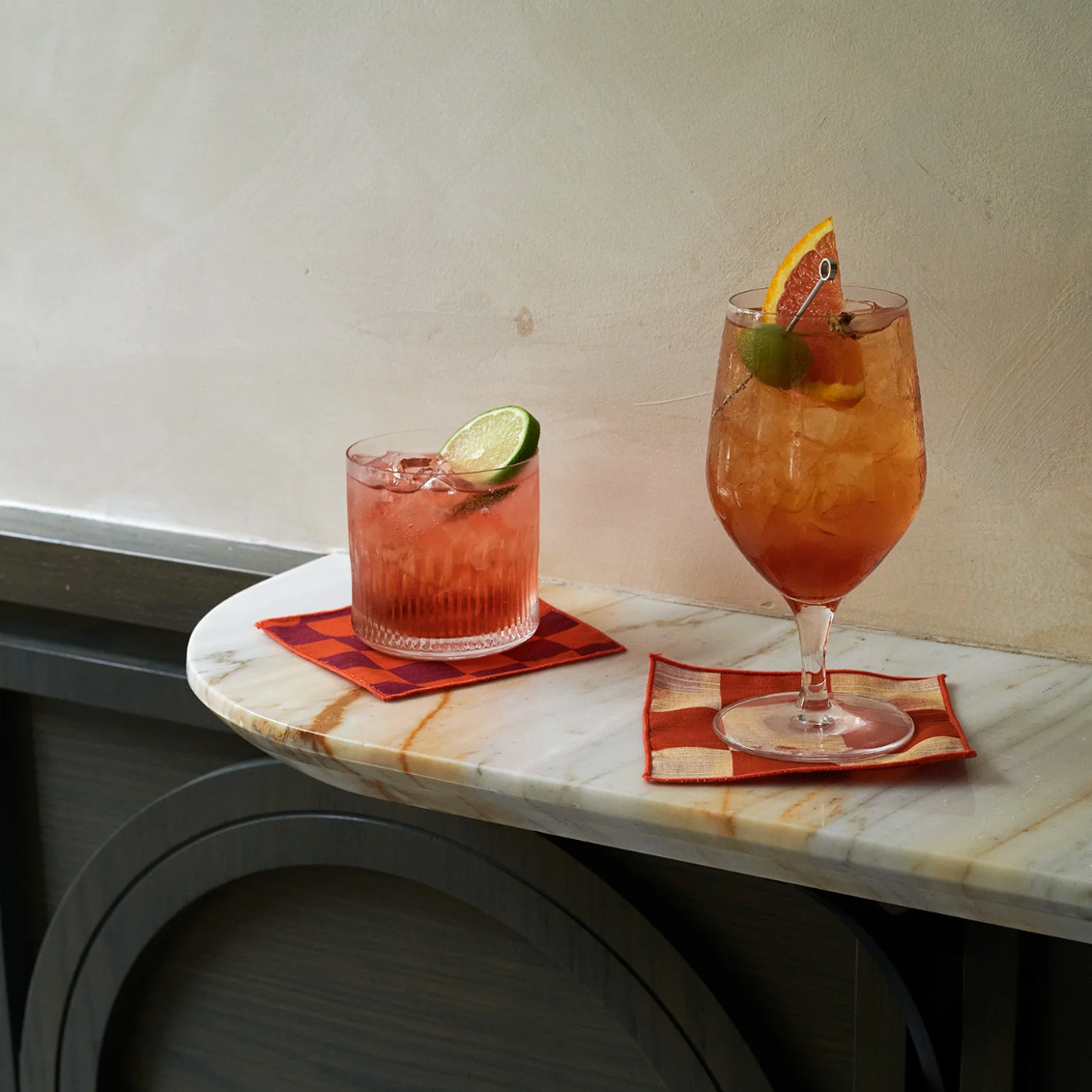 Tortuga Forma Double-Sided Cocktail Napkin Set, Checker Sunrise