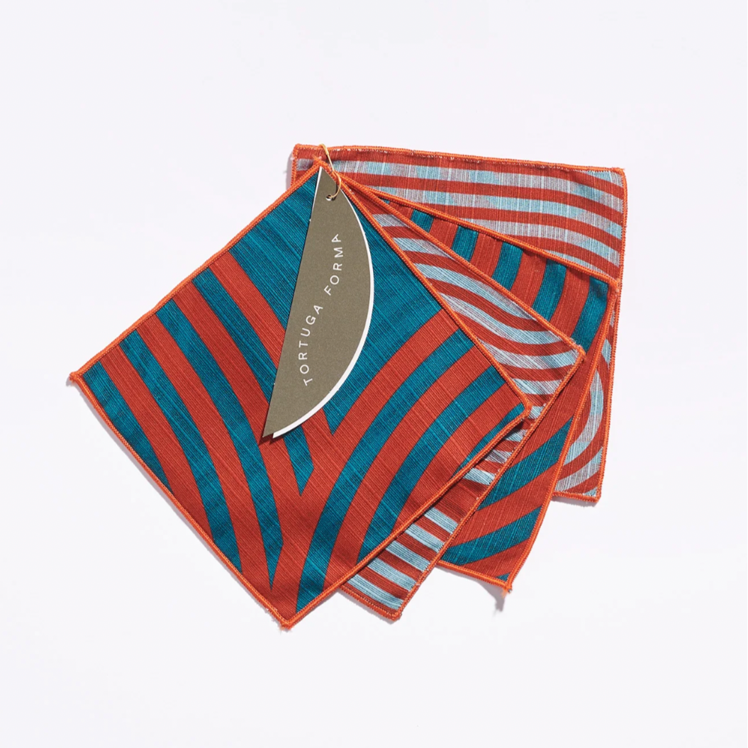 Tortuga Forma Double-Sided Cocktail Napkin Set, Garnet Comb - 100% Cotton Shantung, 5" x 5"