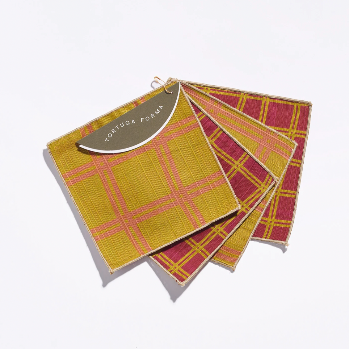 Tortuga Forma Double-Sided Cocktail Napkin Set, Grid Martini - 100% Cotton Shantung, 5" x 5"
