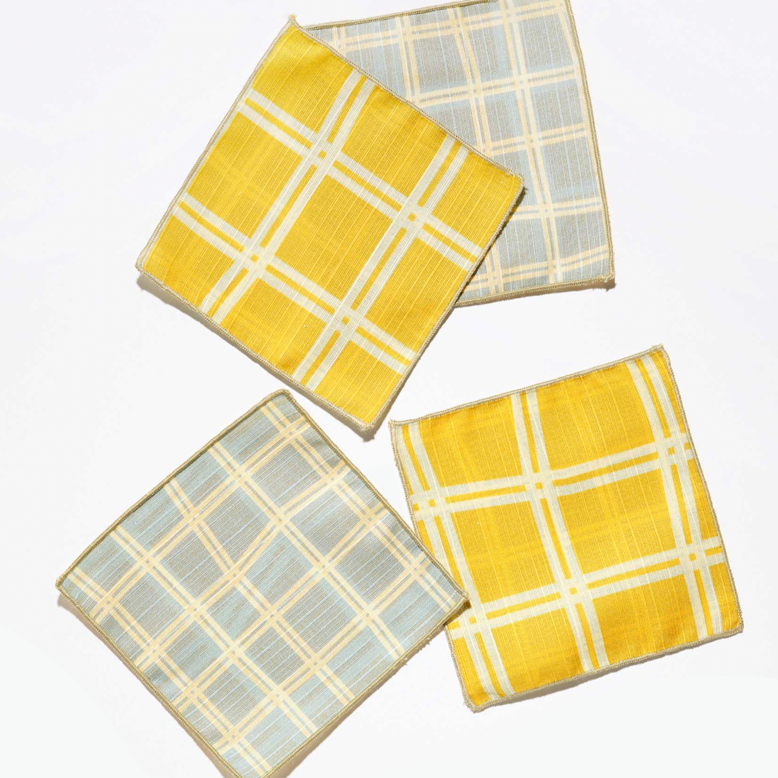 Tortuga Forma Double-Sided Cocktail Napkin Set, Grid Sky - 100% Cotton Shantung, 5" x 5"