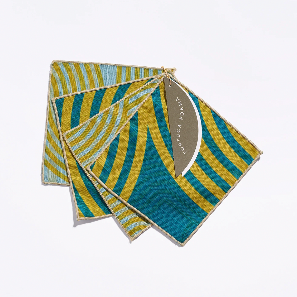 Tortuga Forma Double-Sided Cocktail Napkin Set, Peridot Comb - 100% Cotton Shantung, 5" x 5"