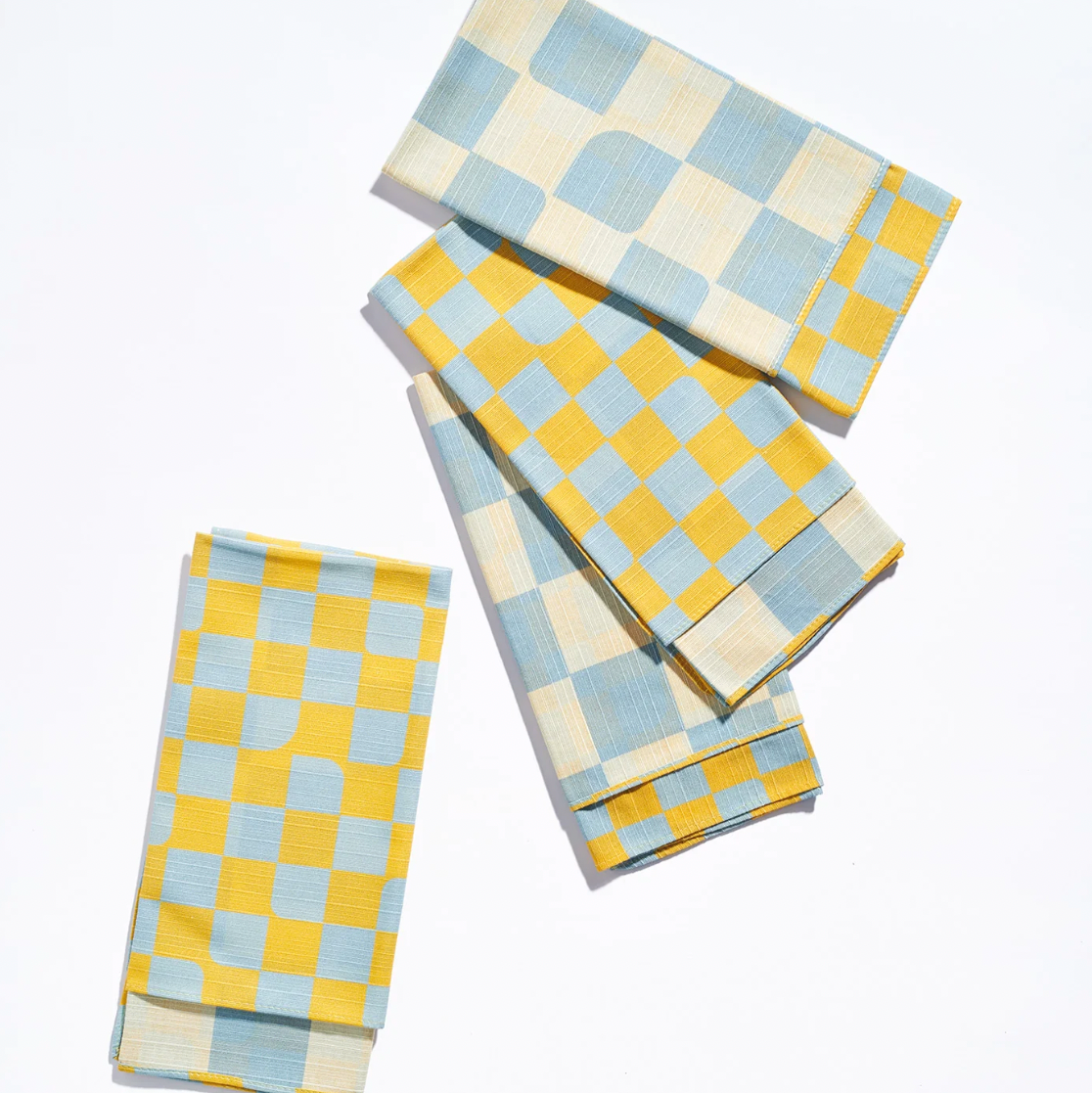 Tortuga Forma Double-Sided Dinner Napkin Set, Checker Sky - 100% Cotton Shantung, 18.9" x 18.9"