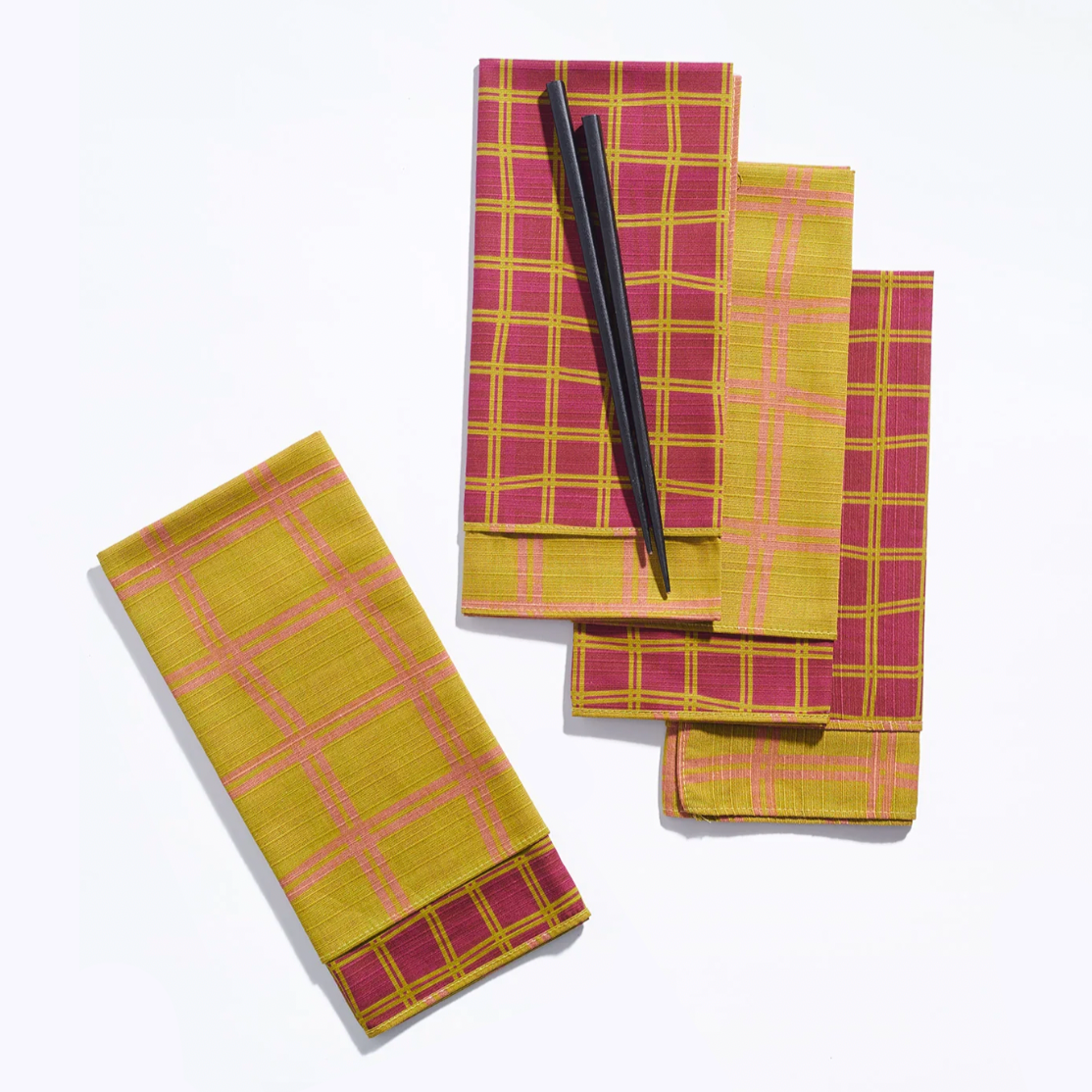 Tortuga Forma Double-Sided Dinner Napkin Set, Grid Martini - 100% Cotton Shantung, 18.9" x 18.9"