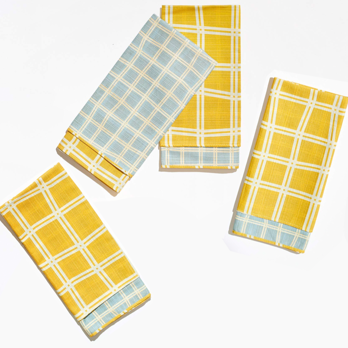 Tortuga Forma Double-Sided Dinner Napkin Set, Grid Sky - 100% Cotton Shantung, 18.9" x 18.9"