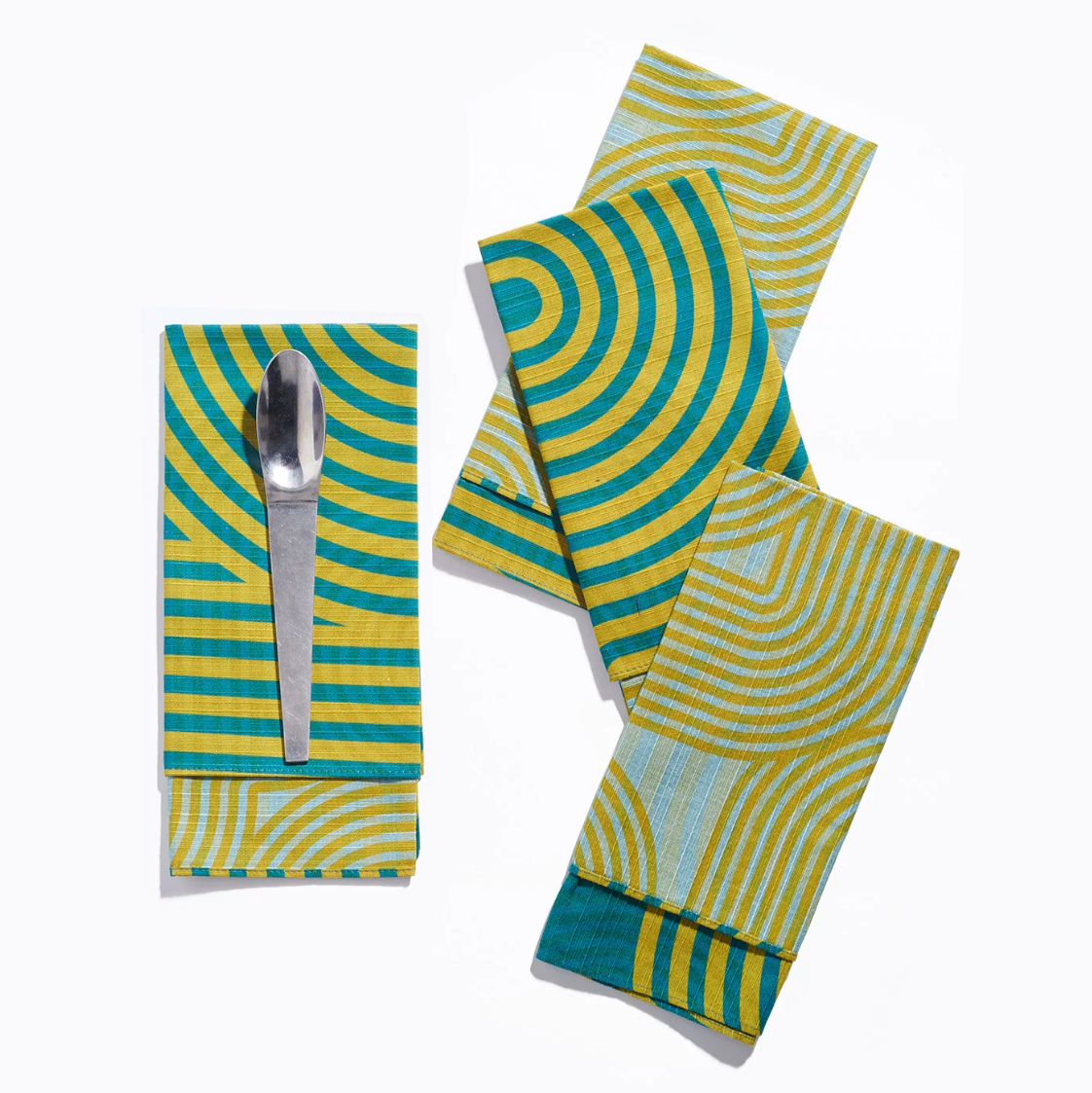 Tortuga Forma Double-Sided Dinner Napkin Set, Peridot Comb - 100% Cotton Shantung, 18.9"x18.9"