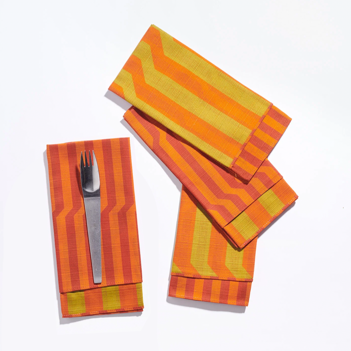 Tortuga Forma Double Sided Dinner Napkin Set, Vermillion Stripe - 100% Cotton Shantung, 18.9" x 18.9"