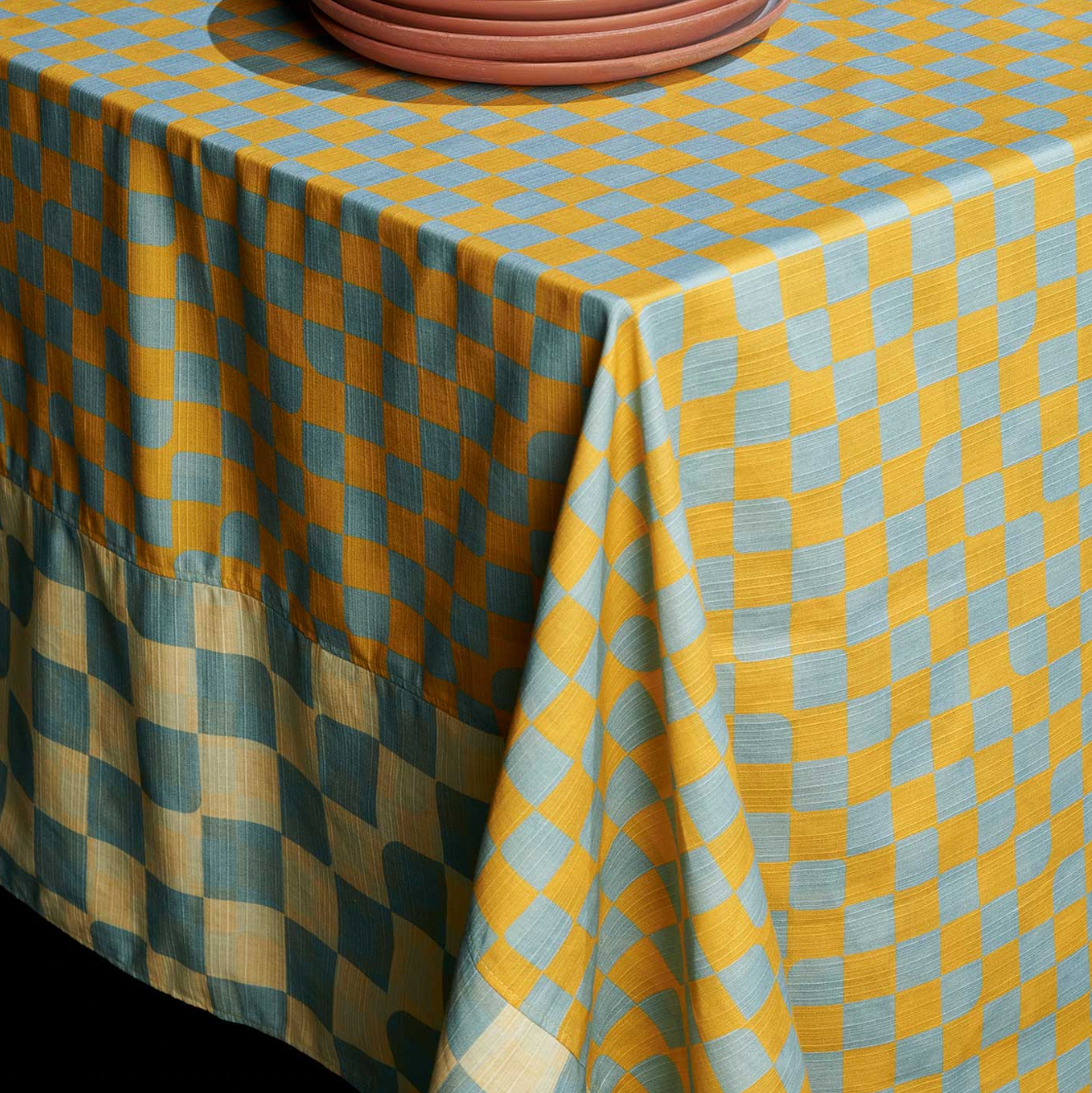 Tortuga Forma Reversible Tablecloth, Checker Sky - 100% Cotton Shantung - Side 2