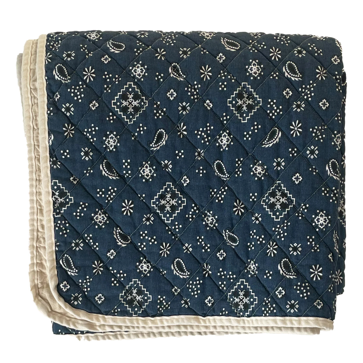 Utility Canvas Blue Bandana Print Throw Blanket – 100% Cotton Quilted