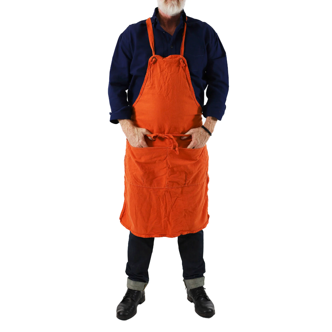 Utility Canvas Orange Full Apron – Garment-Dyed with 5 Pockets