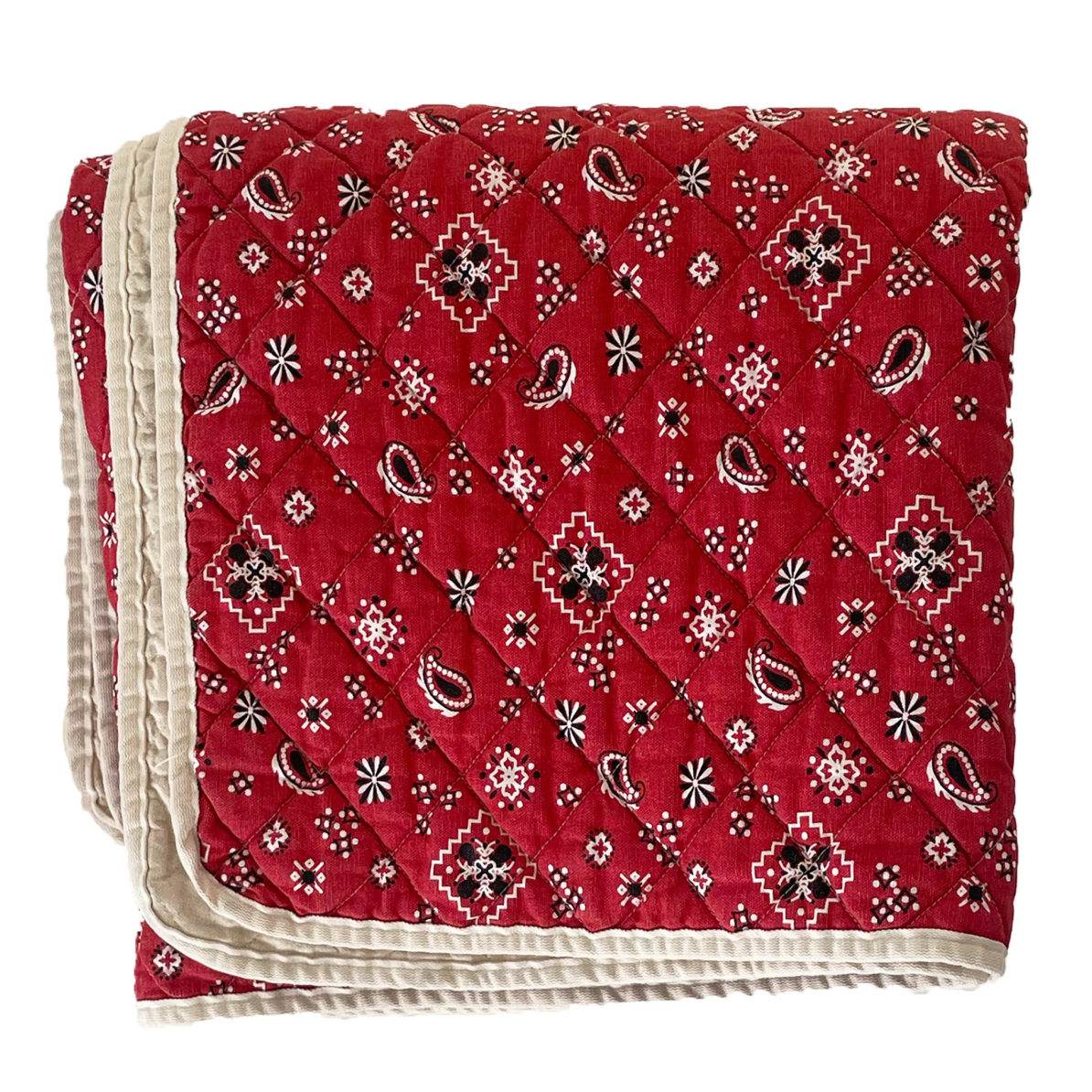 Utility Canvas Red Bandana Print Throw Blanket – 100% Cotton Quilted