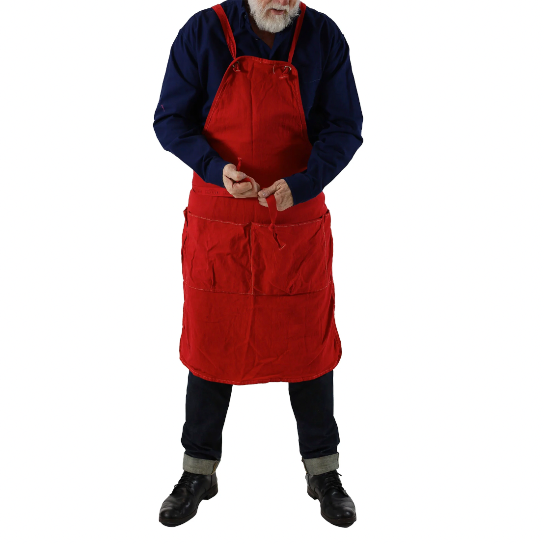 Utility Canvas Red Full Apron – Garment-Dyed with 5 Pockets