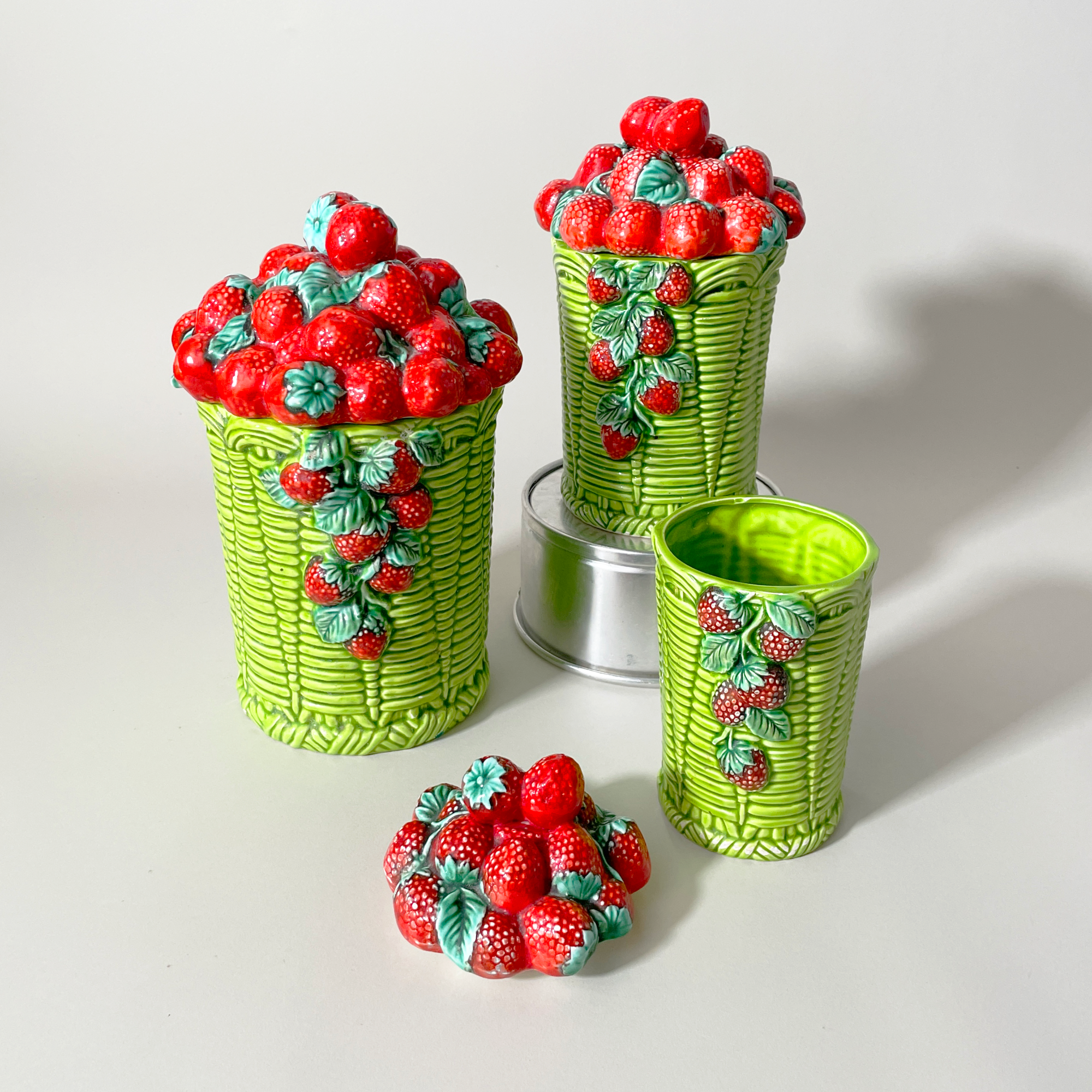 Vintage Japanese Ceramic Trompe L'oeil Strawberry Canisters - Small, Medium, Large Available