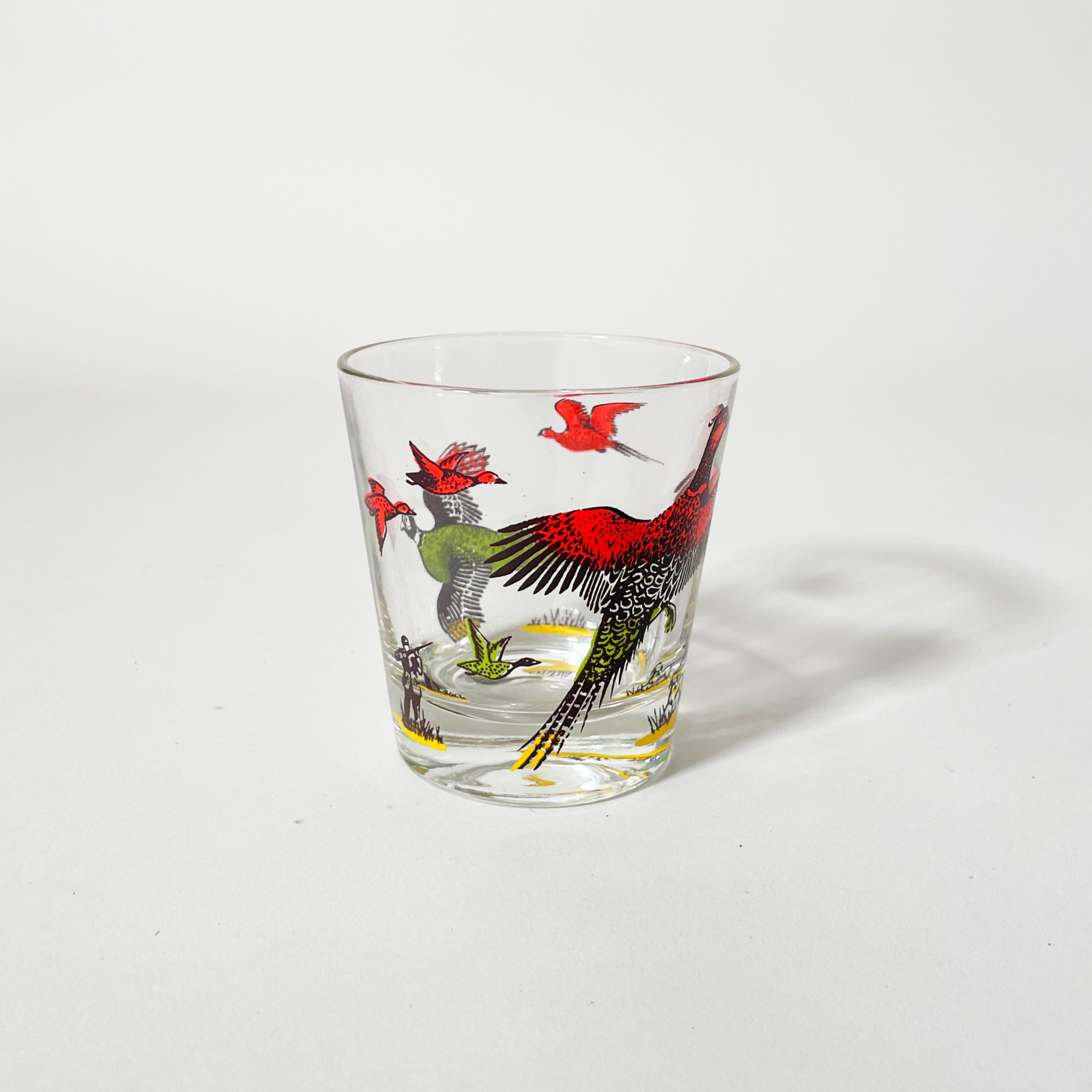 Vintage Painted Pheasant Hunting Tapered Rocks Glass