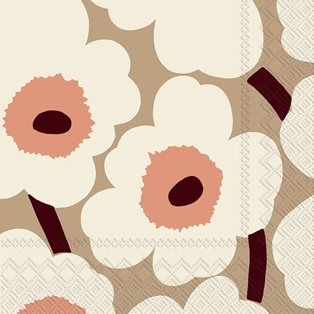 Taupe Floral Paper Cocktail Napkins, Pack of 20