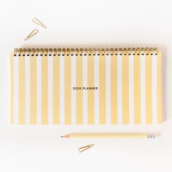 A-Journal Spiral-Bound Undated Desk Planner in Yellow/White Stripe