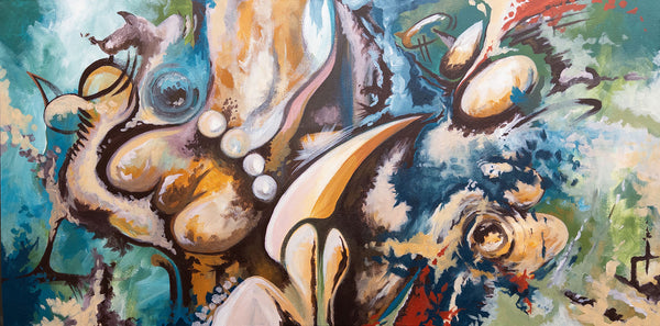 Andrew Federman's "Cooler Heads Prevail" (2024) – Acrylic on canvas, 18"x36".