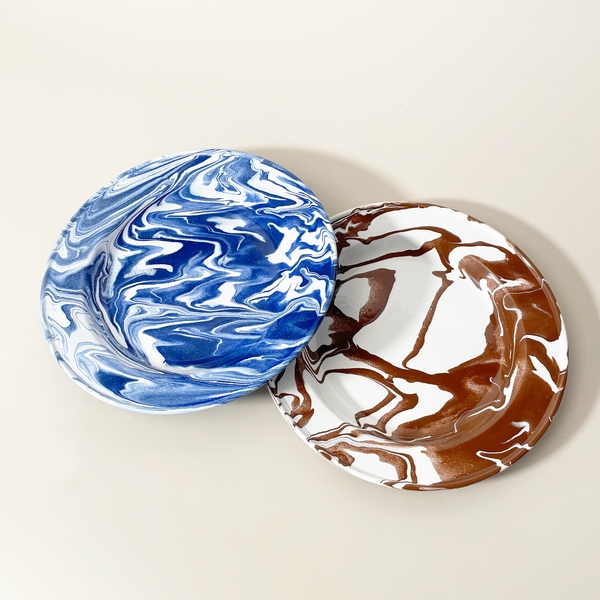 Artesano Iron Works Marbled Enamelware Plate 10", Blue and Brown