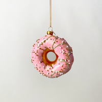 Pink Glazed Donut Blown Glass Ornament