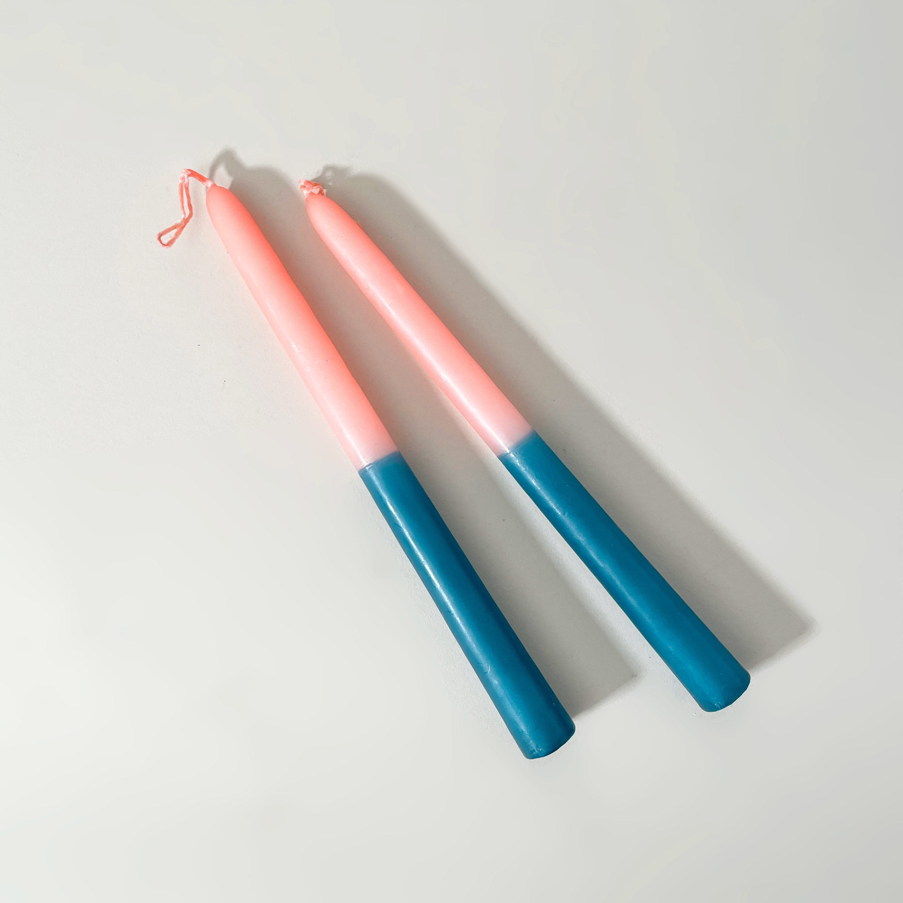 Cometa Home Colorful Two-Tone Taper Candles, Set of 2, Coral & Aegean