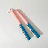 Cometa Home Colorful Two-Tone Taper Candles, Set of 2, Coral & Aegean
