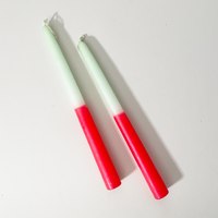 Cometa Home Colorful Two-Tone Taper Candles, Set of 2, MInt & Poppy