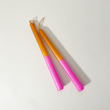 Cometa Home Colorful Two-Tone Taper Candles, Set of 2, Nasturtium & Fuchsia