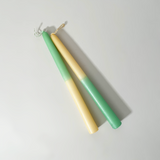 Cometa Home Reverse Two-Tone Taper Candles, Set of 2, Butter & Spring Green
