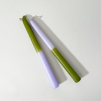 Cometa Home Reverse Two-Tone Taper Candles, Set of 2, Lilac & Leaf