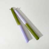 Cometa Home Reverse Two-Tone Taper Candles, Set of 2, Lilac & Leaf