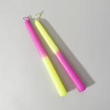 Cometa Home Reverse Two-Tone Taper Candles, Set of 2, Neon Yellow & Fuchsia