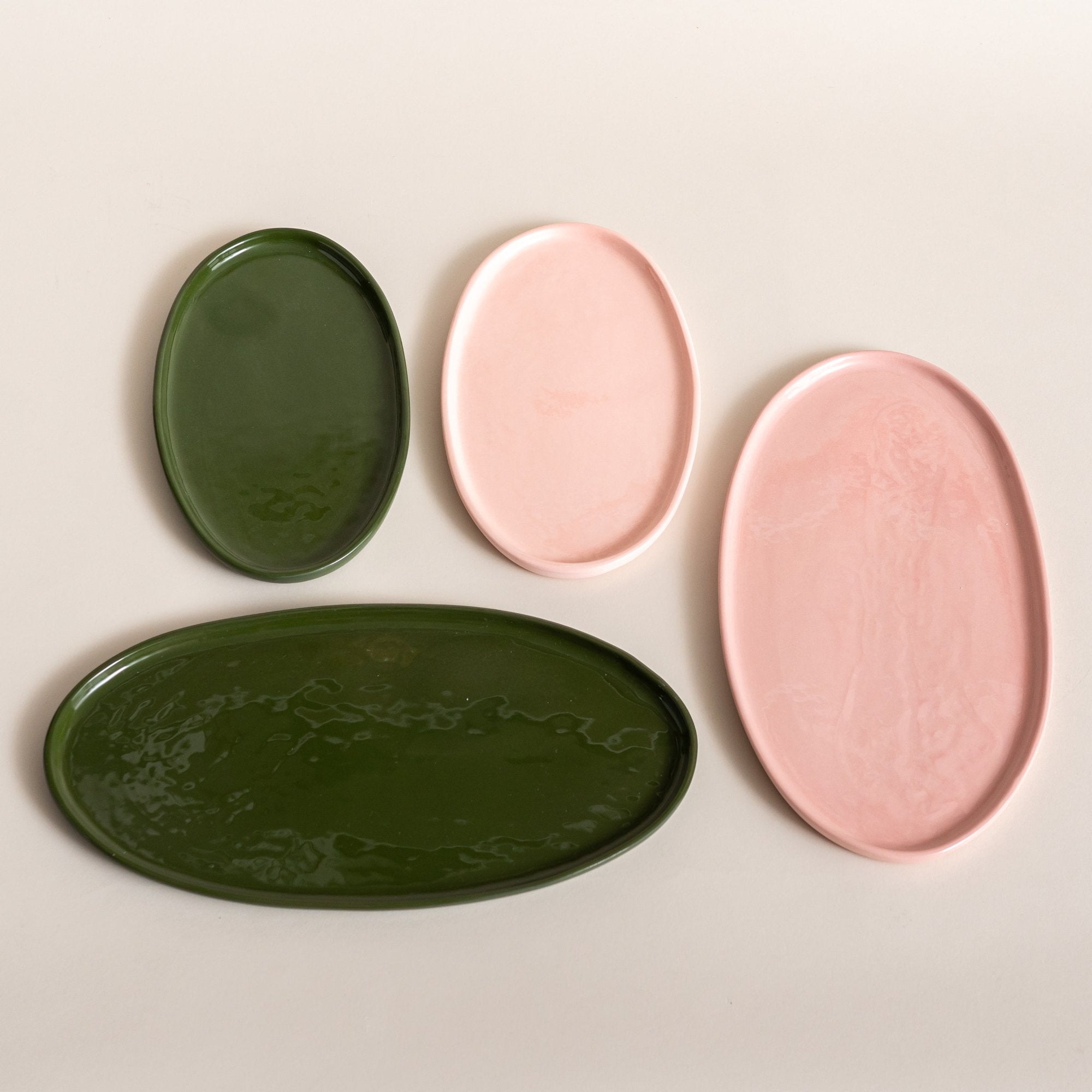 Creating Comfort Lab Stoneware Oval Serving Platters, Green & Powder Pink
