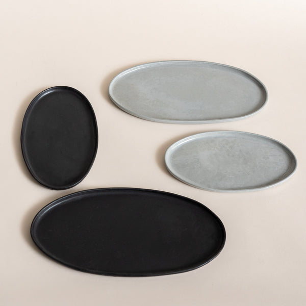 Creating Comfort Lab Stoneware Oval Serving Platters, Matte Black & Grey