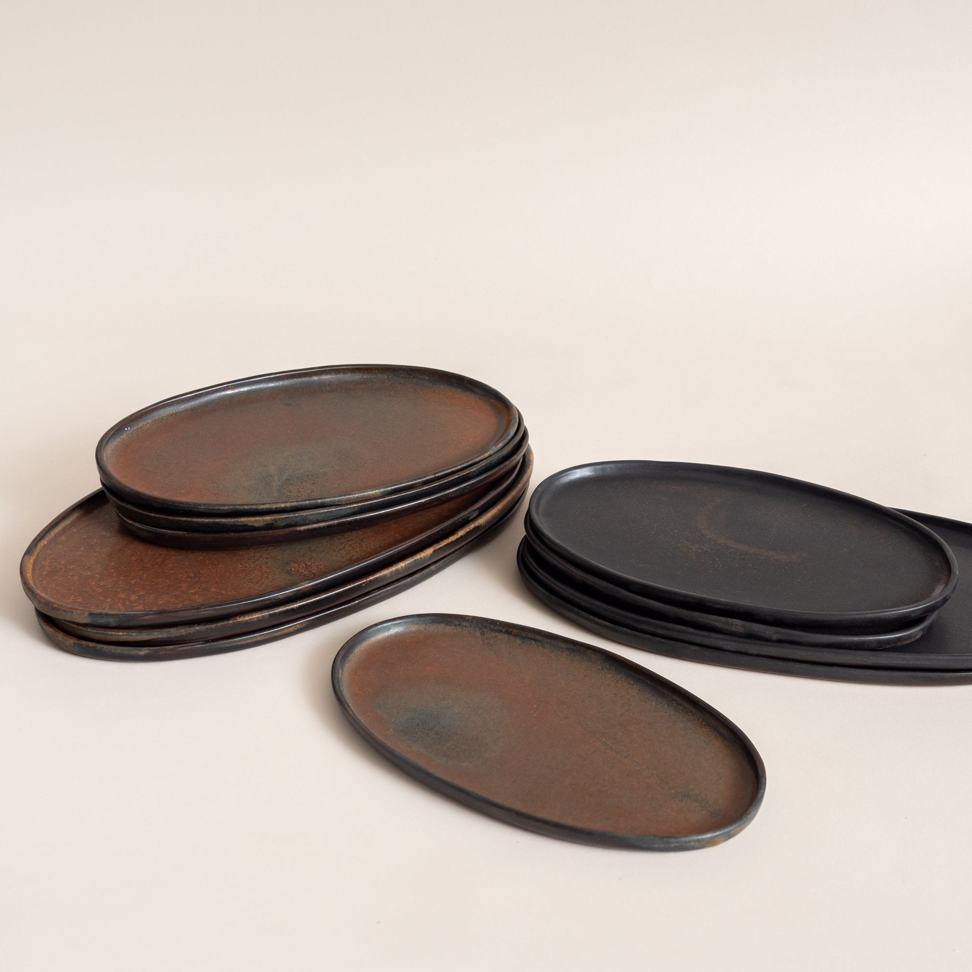 Creating Comfort Lab Stoneware Oval Serving Platters, Rust & Matte Black