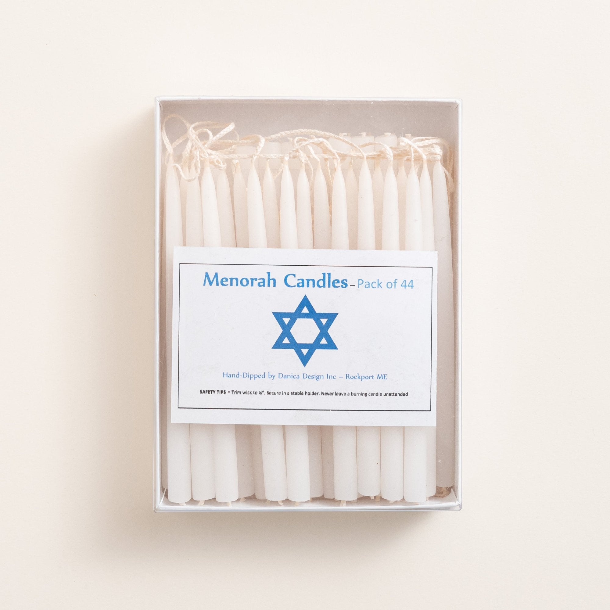 Danica Design Hand-Dipped Ivory Menorah Candles, Box of 44