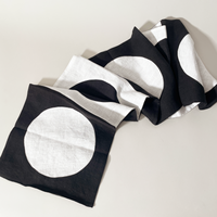 Danica Favorito Linen Table Runner with Circle Appliqué Design, Black & White