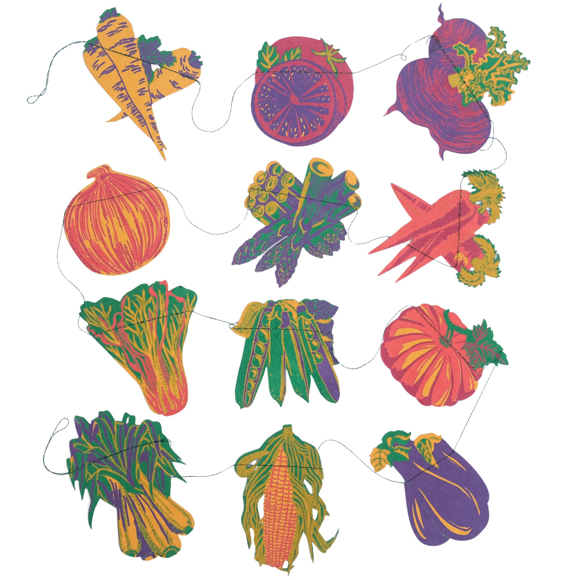 East End Press Vegetables Sewn Paper Garland - Hand-Screen Printed