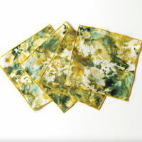 GOLDIE HOME Green Marble Linen Cocktail Napkins - Set of 4, Gold Trim