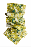 GOLDIE HOME Green Marble Linen Runner, Gold Trim