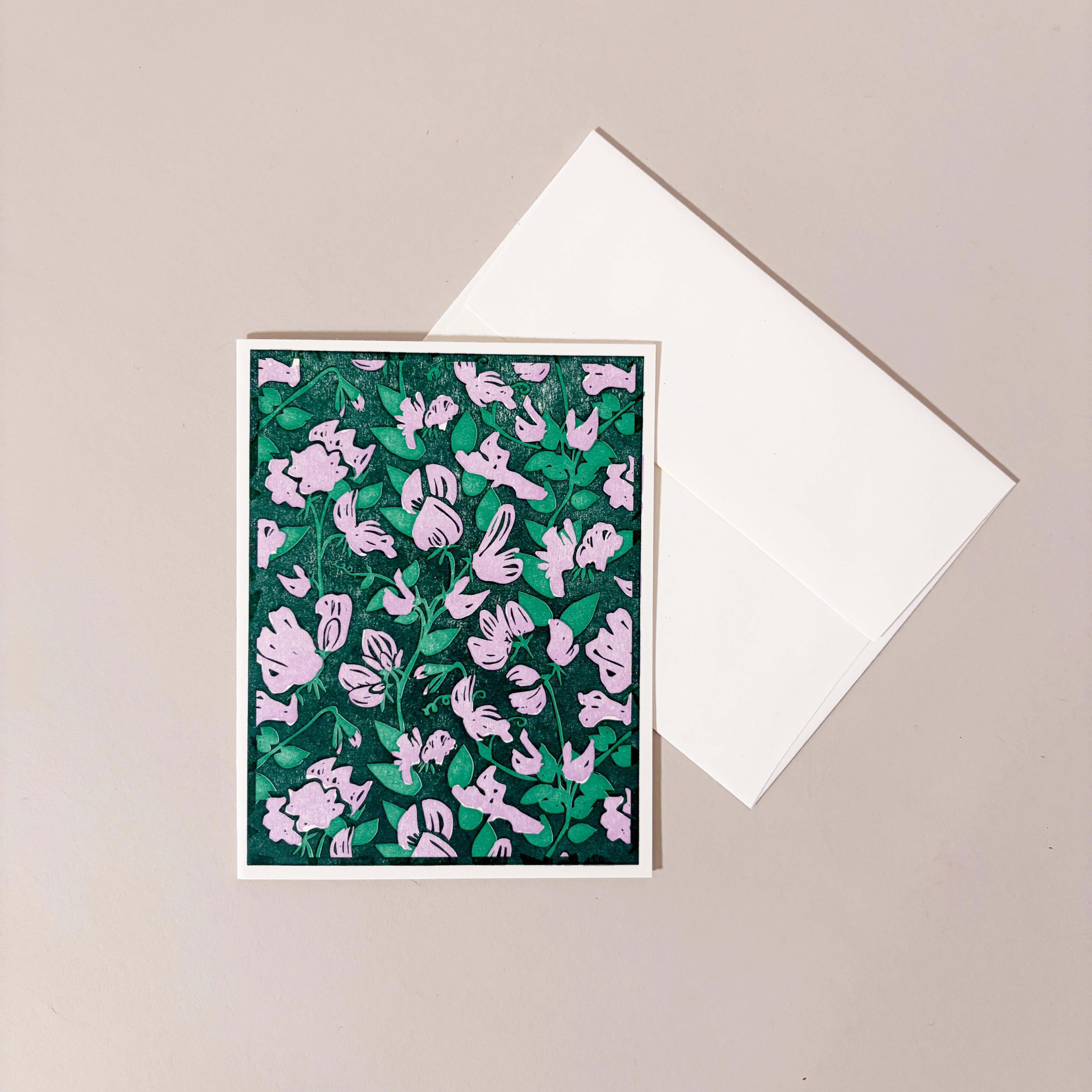 Sweet Peas Floral Pattern Letterpress Card