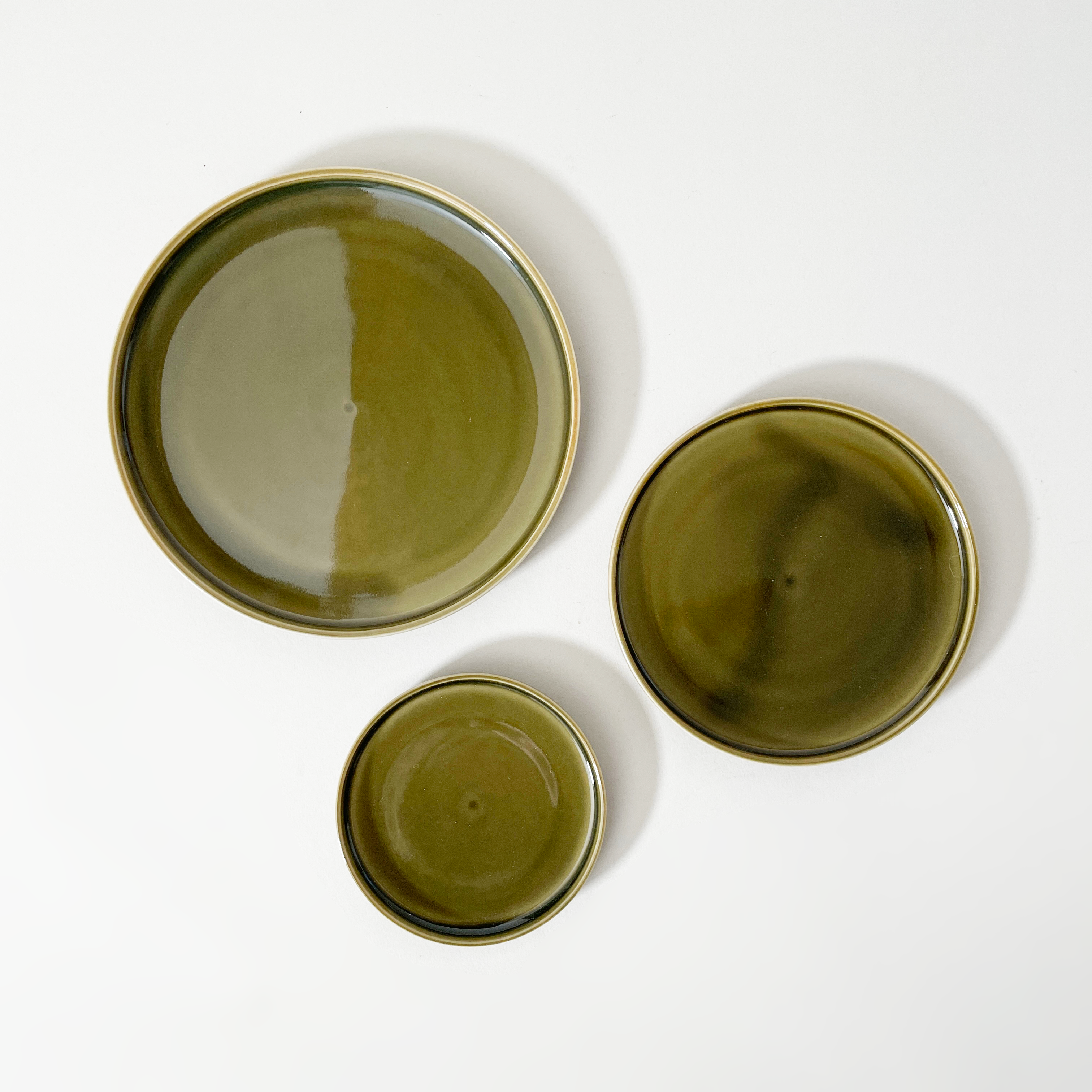 LOIS The Store Tripware Japanese Recycled Ceramic Lid Plates, Olive - Small, Medium, & Large