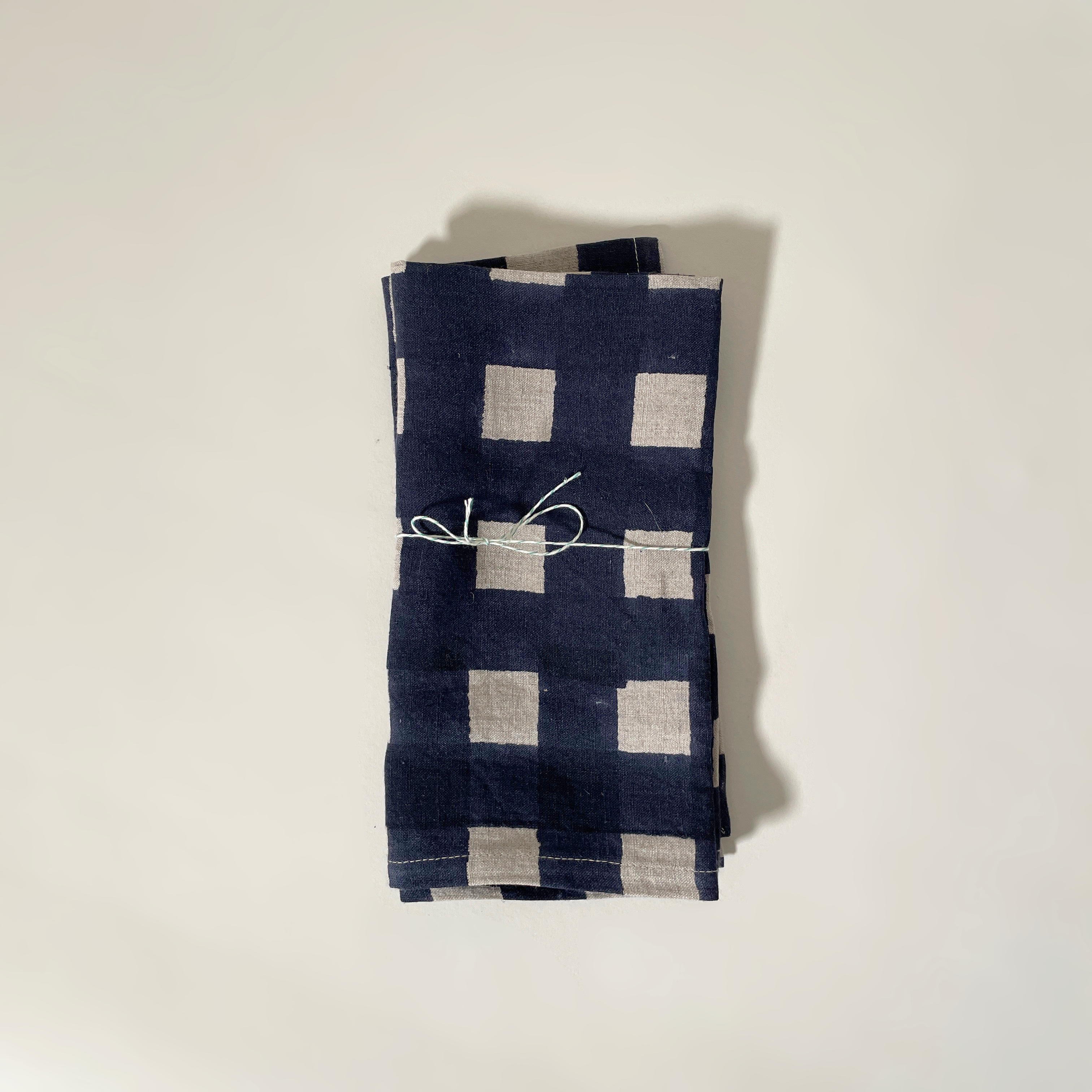 Block Print Gingham Linen Napkins, Set of 2
