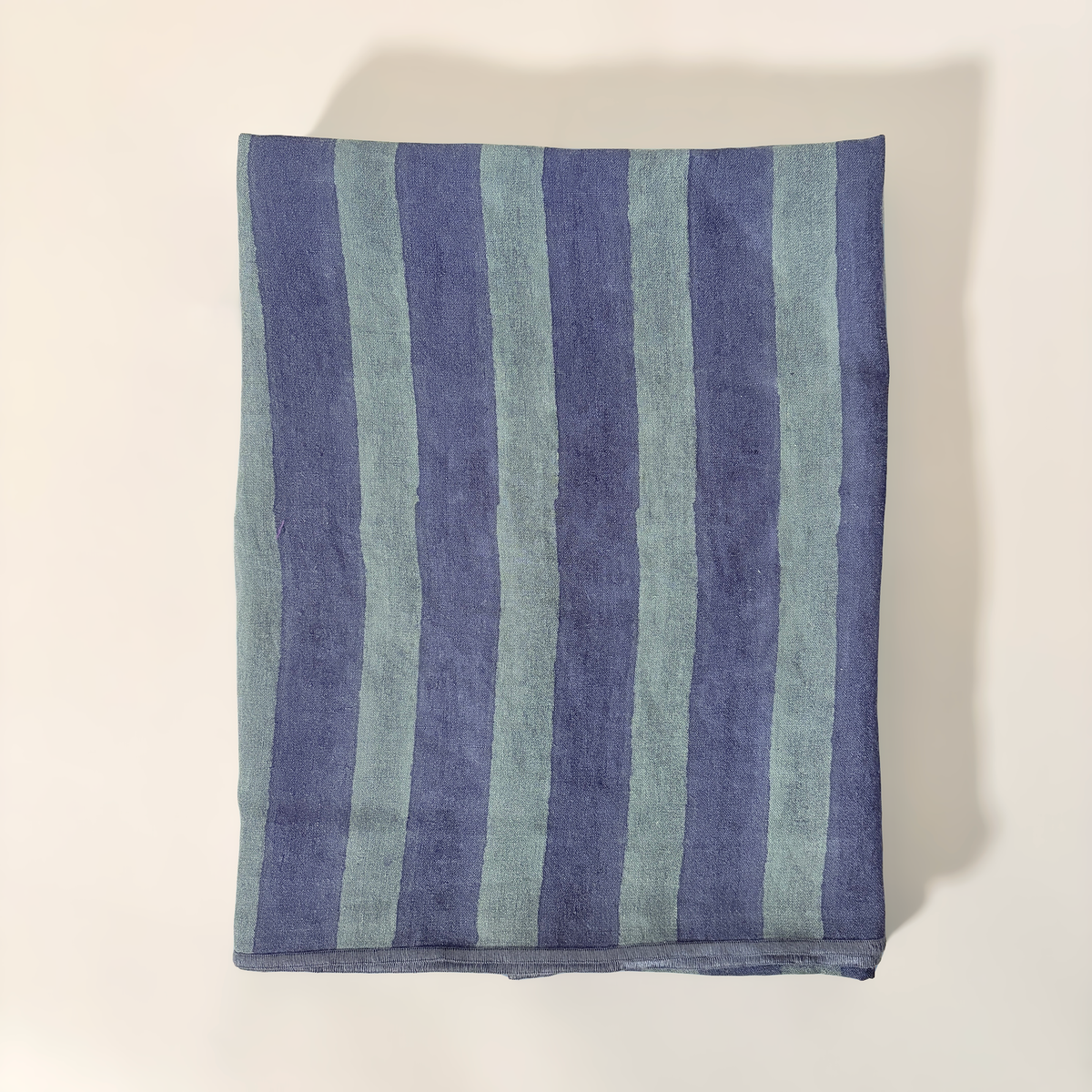 Block Print Striped Linen Tablecloth